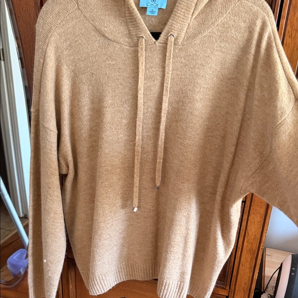 CeCe Sweaters - CeCe Tan Crew Neck Sweater with Drawstring